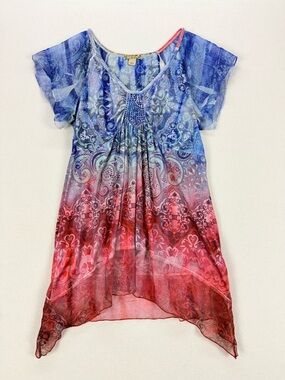 Y2K Fairycore Boho Ombre Paisley Top Flowy Handkerchief Hem Romantic Festival